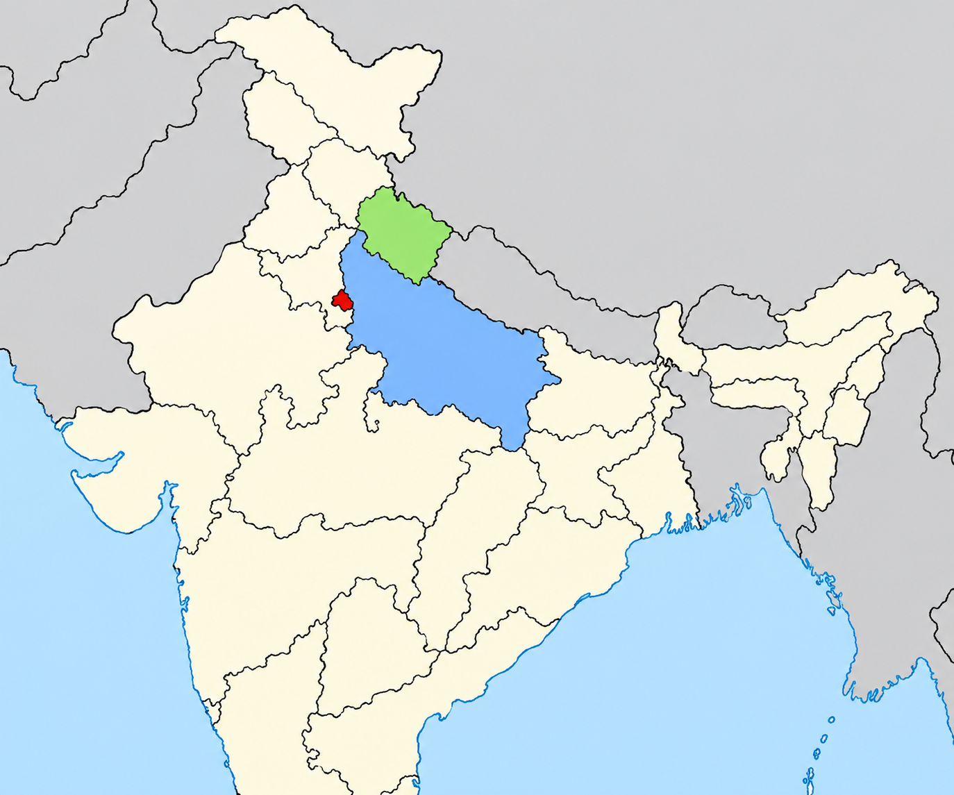Map of India highlighting Uttar Pradesh and Delhi as the Society's area of operation, with Uttarakhand marked as upcoming
